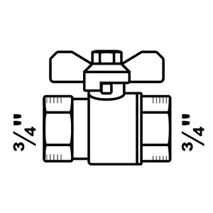 Kugelhahn mit Flügelgriff, 3/4 Zoll Innengewinde, vernickelt, für Wasser- und Heizsysteme.