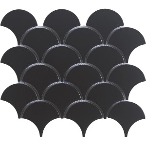 Mosaikmatte Fächer Keramik Schwarz, 26x22cm. Wandfliese in Fächeroptik.