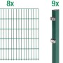 Metallzaun-Set, Doppelstabmatte grün, 8 Matten, 9 Pfosten, 1 Schlüssel für Gartenzaun.