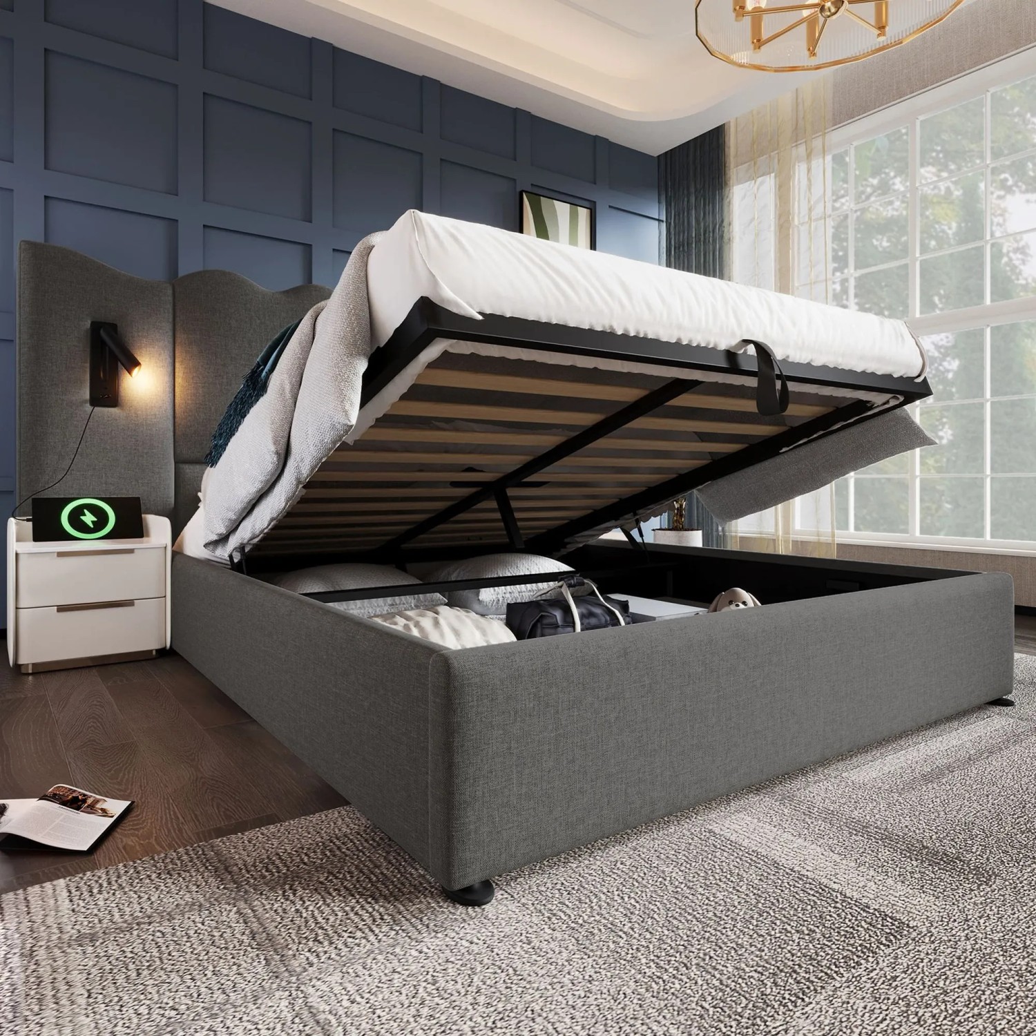 okwish Polsterbett 180x200cm mit Stauraum Doppelbett Grau ohne Matratze_4