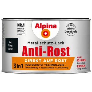 Dose Alpina Metallschutzlack Anti-Rost Schwarz matt, 300ml, 3in1 Rostschutz, direkt auf Rost.