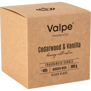 Bispol Duftkerze Zedernholz & Vanille im Karton, 10cm. Kerze mit Holzdocht für gemütliche Atmosphäre.