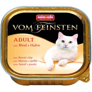 Vom Feinsten Katzen-Nassfutter Adult mit Rind und Huhn, 100g Packung.