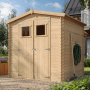 Timbela Holz-Gartenhaus M343, beige-braun, 3,53 m², mit Doppeltür und Fenster.