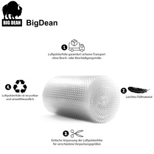 BigDean Premium Luftpolsterfolie Rolle 80 My 3 Lagig 10m X 0 40m Ideal Als Verpackungsmaterial Extra Starke Und Robuste Noppenfolie Bubble Wrap Made
