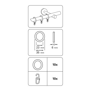 Gardinenringe Chrom, 10er-Pack für Vitrage- & Caféhausstangen, mit Faltenlegehaken.