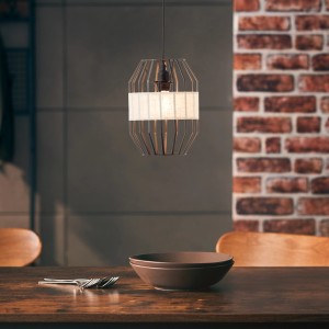 Schwarze Brilliant Pendelleuchte Slope mit Naturfarbenem Textilband, 1-flammig.