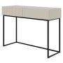 Moderner Selsey Veldio Schminktisch, 110 cm, greige mit geriffelter Lamellenfront, zwei Schubladen, schwarzen Metallbeinen.