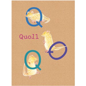 Komar Wandbild ABC Animal Q, 40x50 cm, mit Quolls und Buchstaben für Kinderzimmer.