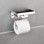 Wenko Toilettenpapierhalter aus Edelstahl mit Ablage für Badutensilien und Toilettenpapierrolle.