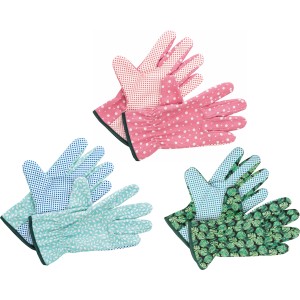 3er Set Gartenhandschuhe mit Vinyl-Noppen und Blattmuster, Größe 8. Arbeitshandschuhe für Garten und Haushalt.