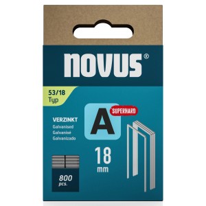 Verpackung Novus Feindrahtklammern Superhart A 53, Länge 18 mm, 800 Stück.