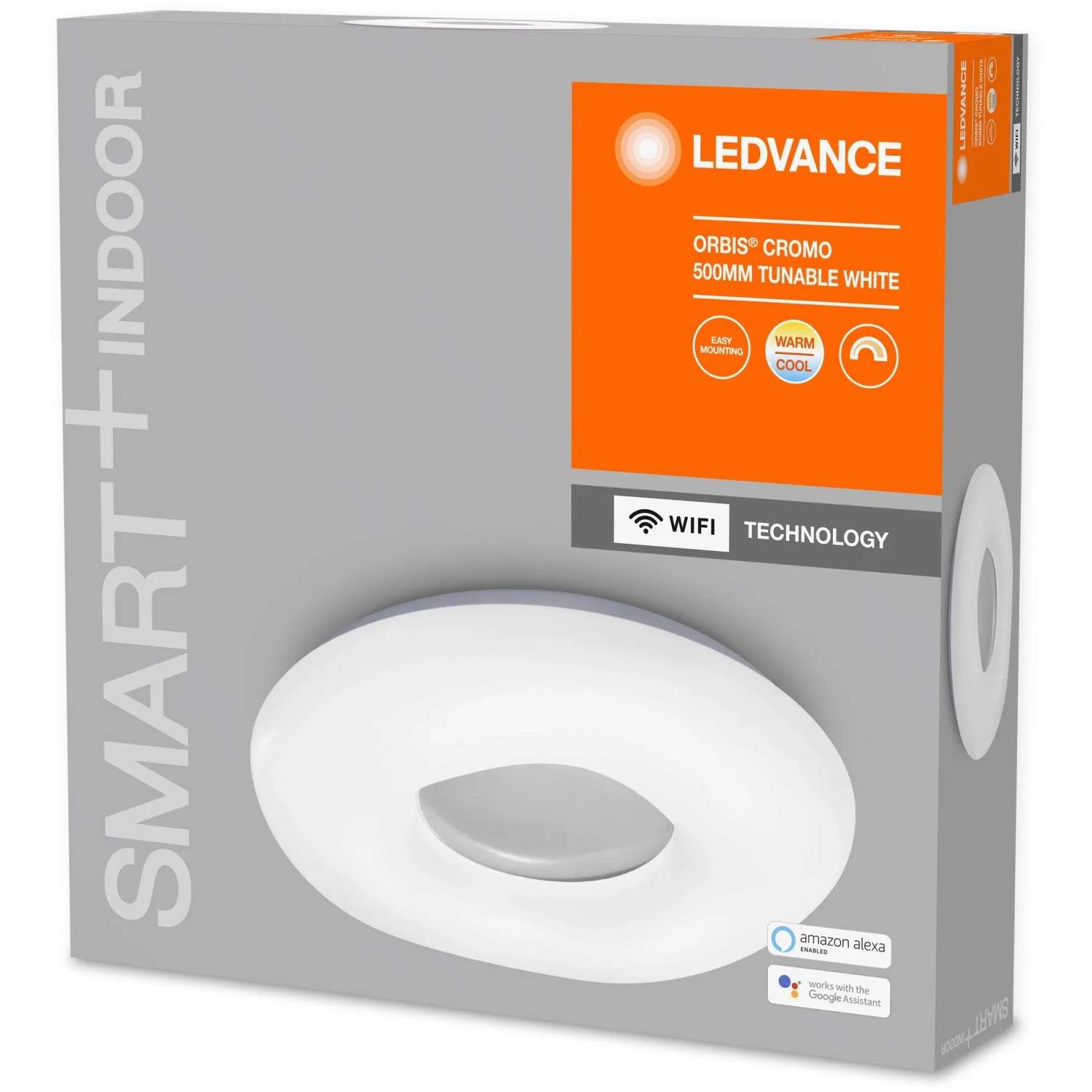 Verpackung der Ledvance Smart+ WiFi Deckenleuchte Orbis Cromo, dimmbar, Tunable White.