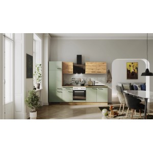 Flex-Well Exclusiv Küchenzeile Cara 270 cm Schilfgrün matt - Artisan Eiche