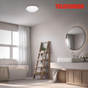 Weiße Telefunken LED-Deckenleuchte Apollon (Ø 27,8 cm) im Badezimmer.