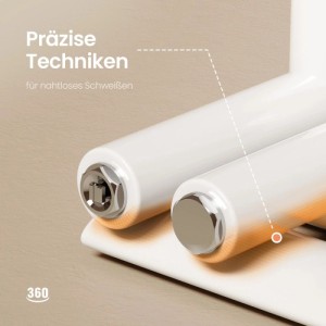 Nahaufnahme weißer ovaler Heizkörper-Röhren mit präziser Schweißtechnik und angedeuteter Wärme. Badheizkörper, Handtuchwärmer.