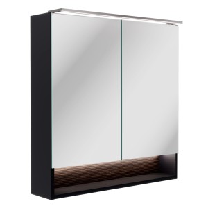 Fackelmann LED-Spiegelschrank B.Paris, 70 cm, Schwarz/Eiche, mit Beleuchtung und USB-Anschluss.