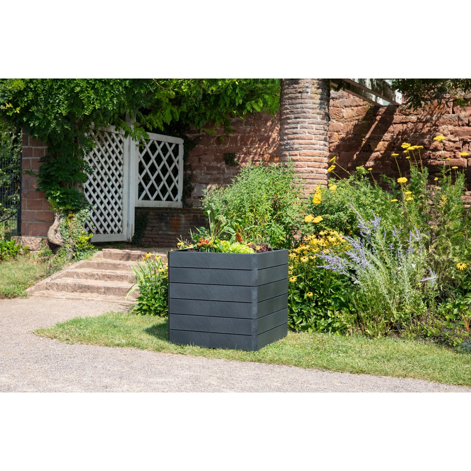 Garantia Hochbeet Ergo Quadro L 75 Stone im Garten, quadratisch, Steinoptik.