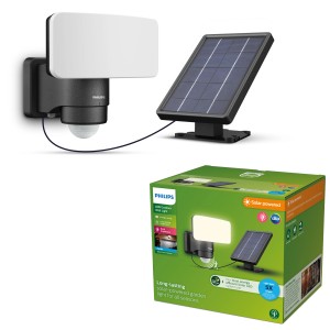 Philips Tylus Solar-Wandleuchte, 5000 K, 1000 lm, schwarz, mit Solarpanel und Bewegungssensor.