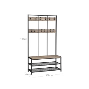 Vasagle Garderobenständer mit Schuhbank, schwarz, mit 12 Haken, 100x184cm. Ideal für Flur und Diele.
