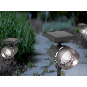 LED-Solar-Spot Borga: Schwarze Solar-Wegeleuchte mit Erdspieß für Garten und Weg.