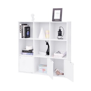 Weißes Vasagle Würfelregal (97,5x97,5x29cm) mit Türen, ideal als Bücherregal oder Raumteiler.