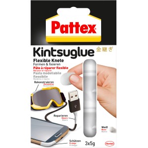 Pattex Knetkleber Kintsuglue, weiße Reparaturknete zum Formen und Fixieren, 15g (3x5g).