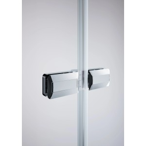 Detailaufnahme: Hüppe Schwingfalttür Design Pure, silber matt, mit Röhrenscharnier.