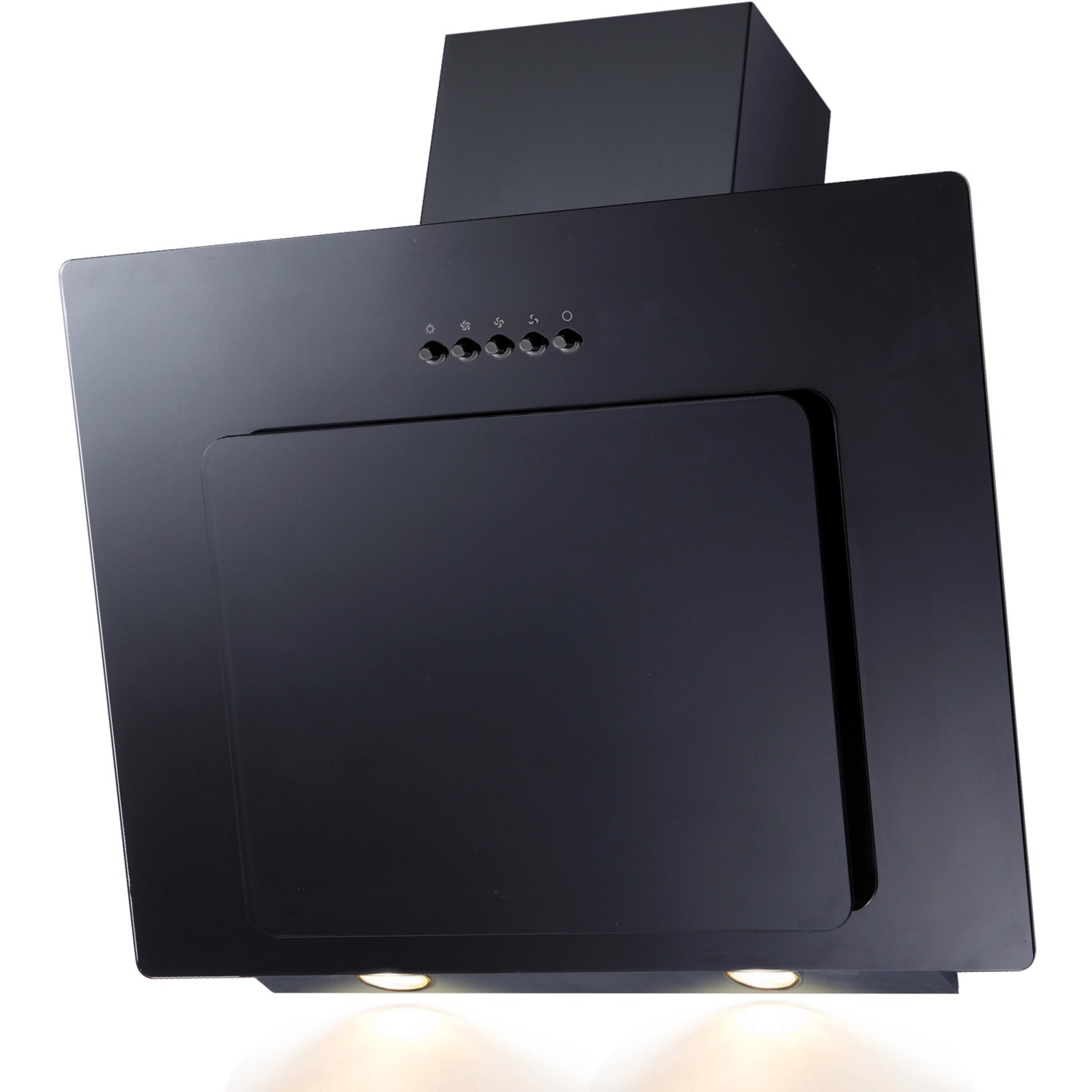 Schwarze PKM Dunstabzugshaube 9039X für Flex-Well Küche, Glas schwarz, mit LED-Beleuchtung.