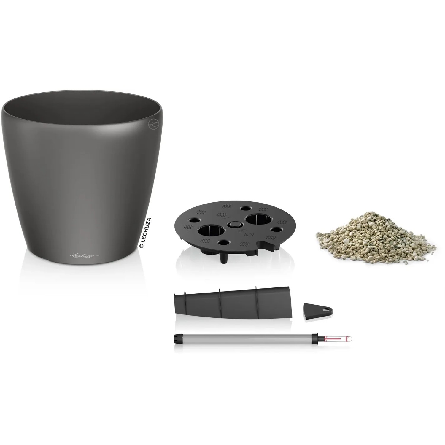 Lechuza Classico Premium Pflanzgefäß, Ø 60cm, Anthrazit metallic, mit Zubehör für Bewässerungssystem.