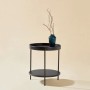 okwish Couchtisch mit Massivholz Metall Wohnzimmer 2-stöckig Rundtisch 44x44x48cm Schwarz_2