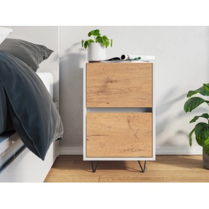 Posseik Nachttisch Industrial A, weiß/Eiche, 2 Schubladen, 40 cm breit.