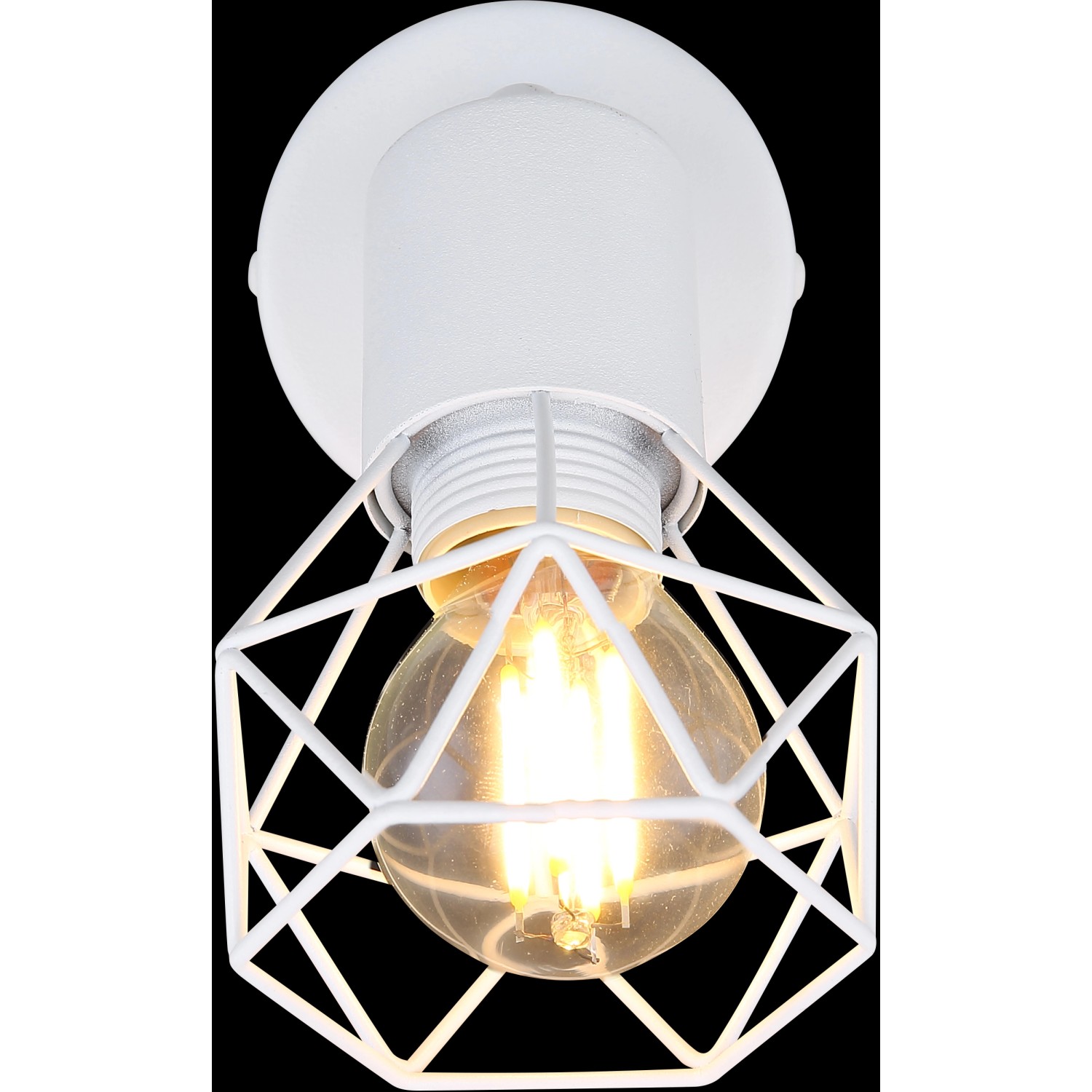 Weißer Globo Spot Xara I mit E14 Fassung und geometrischem Lampenschirm.