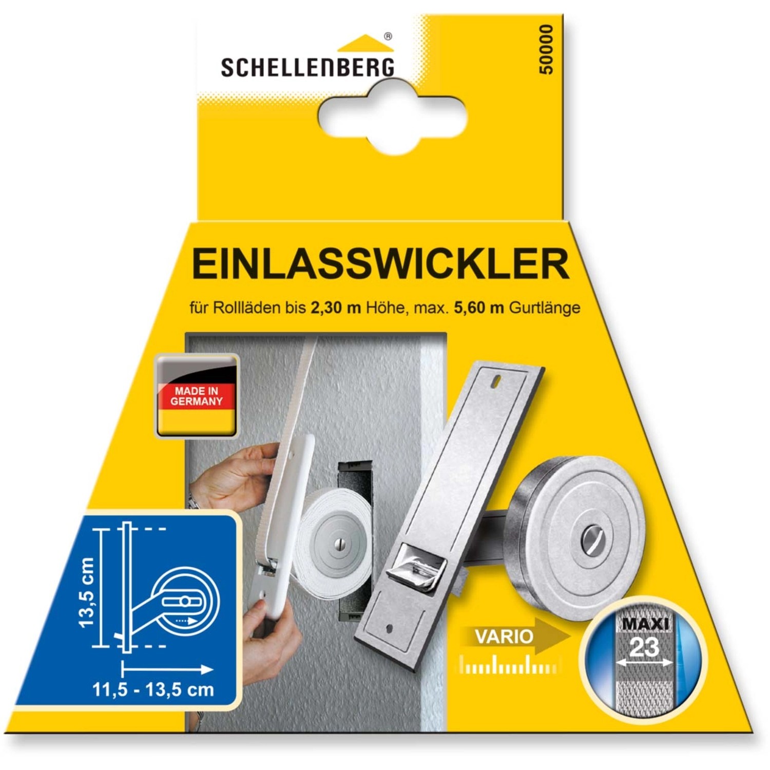 Schellenberg Einlasswickler Maxi 135 mm, verzinkter Rollladen Gurtwickler für Rollläden bis 2,30m Höhe.