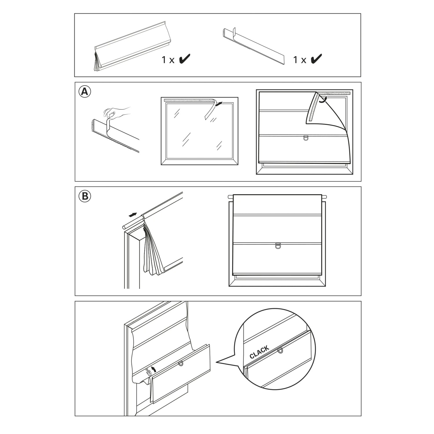 Montageanleitung für Gardinia Easyfix Raffrollo Magnetisch Grau, zeigt Befestigung am Fensterrahmen.