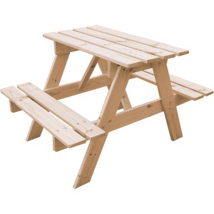Timbela Kindersitzgarnitur M012-1 Klein aus Holz, ideal für den Garten. Kindermöbel-Set mit Tisch und Bänken.