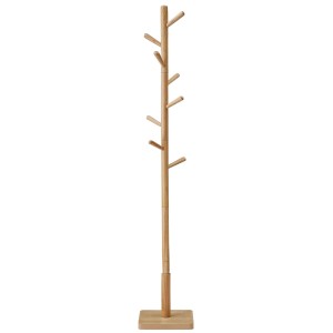 Songmics Kleiderständer Andi, Naturholz, 175 cm hoch, mit 8 Haken und quadratischem Sockel.
