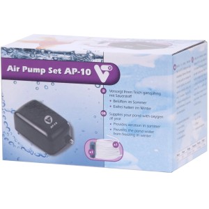 VT Luftpumpen Set AP-10 für Teiche: Pumpe, Schlauch und Luftstein im Karton.