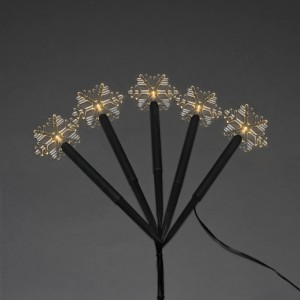 Konstsmide Spiessleuchte mit 5 warmweißen LED-Schneeflocken für Außen, ideal als Weihnachtsdeko im Garten.