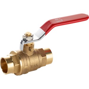 Lötkugelhahn aus Messing, 18 mm, mit rotem Hebel für Heizungsinstallationen.
