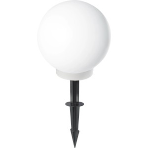 Weiße LED Dekokugel Ballao (Ø 60 cm) mit Erdspieß für den Garten.