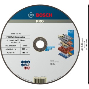 Bosch Trennscheibe Pro Multi Material, 230 mm Durchmesser für Winkelschleifer.
