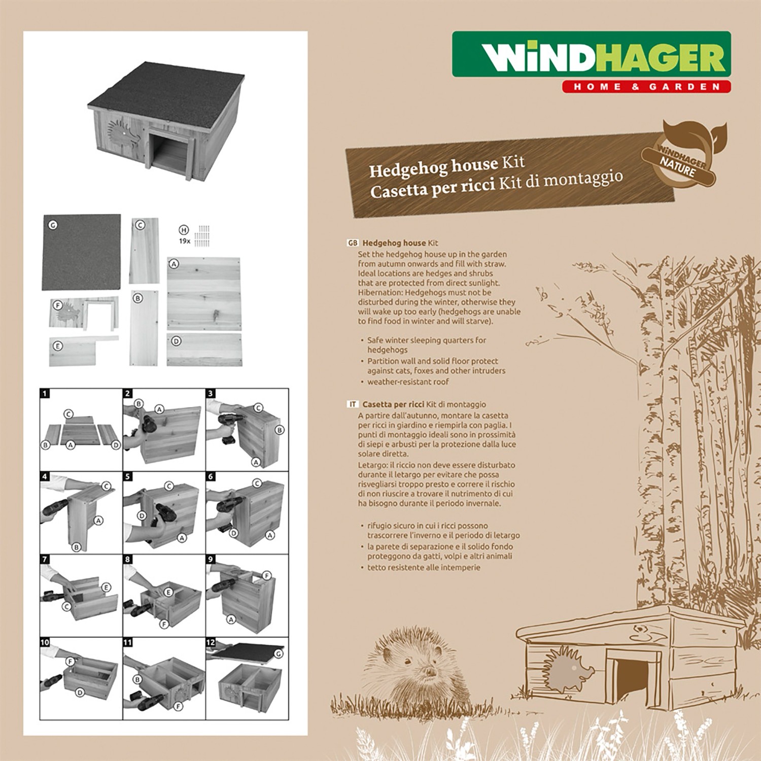 Windhager Igelhaus Bausatz Holz 41,5 cm x 41 cm x 10 cm kaufen bei OBI