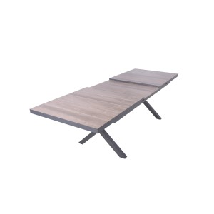 Ausziehbarer Gartentisch von Garden Pleasure, braun-grau, 100x200 cm, mit Aluminiumgestell.