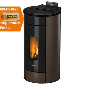 Freepoint Pelletofen Globe, Stahl braun, 10,5 kW, mit Automatik und gratis 15kg Pellets.