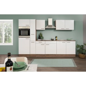 Respekta Küchenzeile KB300EYW 300 cm Weiß Seidenglanz-Eiche York Nachbildung