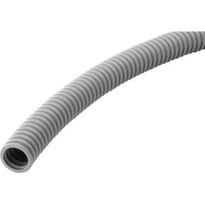 Flexibles, graues Panzer-Isolierrohr EBXM GR EN 20, geeignet für Kabelverlegung.