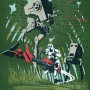 Komar Star Wars Fototapete mit Stormtrooper und AT-ST auf Endor vor Betonwand-Optik.