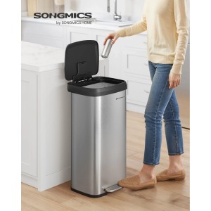 Songmics Mülleimer Petaja mit Fußpedal 68 l Silber-Schwarz