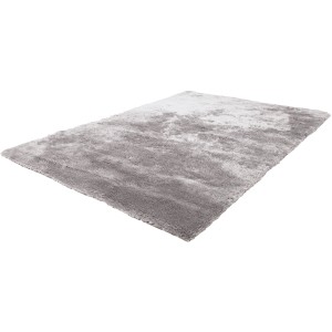 Silberner Hochflor-Teppich Curacao, 80x150 cm, weicher Mikropolyester für Wohnräume.